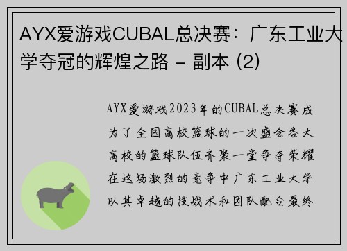 AYX爱游戏CUBAL总决赛：广东工业大学夺冠的辉煌之路 - 副本 (2)